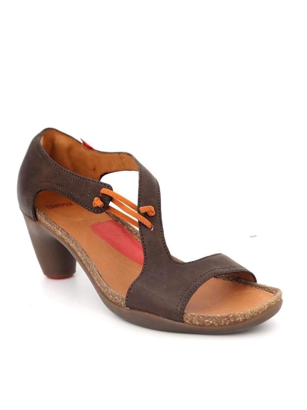 Camper Peu Nara Brown Leather Heeled Sandals Orange Tie Detail EU 40 us 9 womens